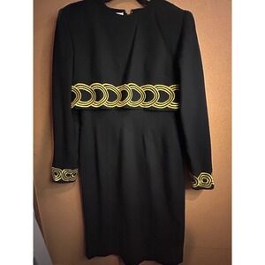 Chetta B Vintage Dress Womens 4 Black Gold Soutache Embroidered Long Sleeve Mini